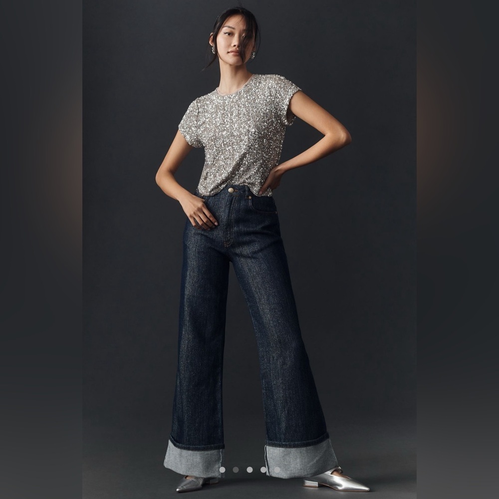 Farm Rio DENIM SHINE WIDE LEG PANTS - Picture 4 of 12